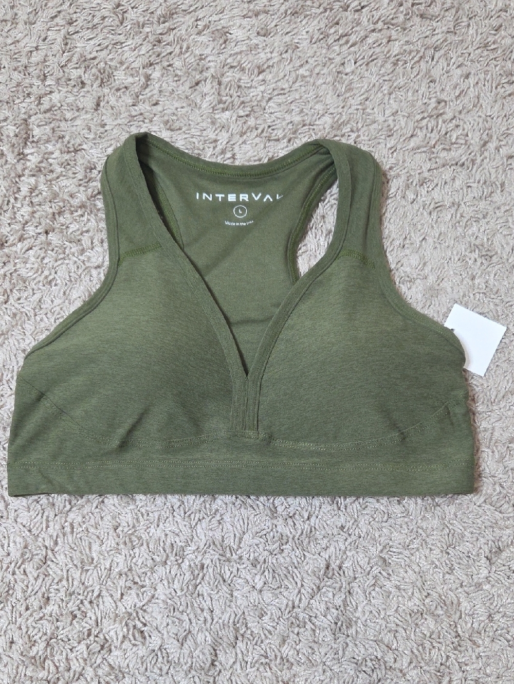 NWT INTERVAL Women's Sports Bra w/Removable Padding - Olive Green, LG, $68.00